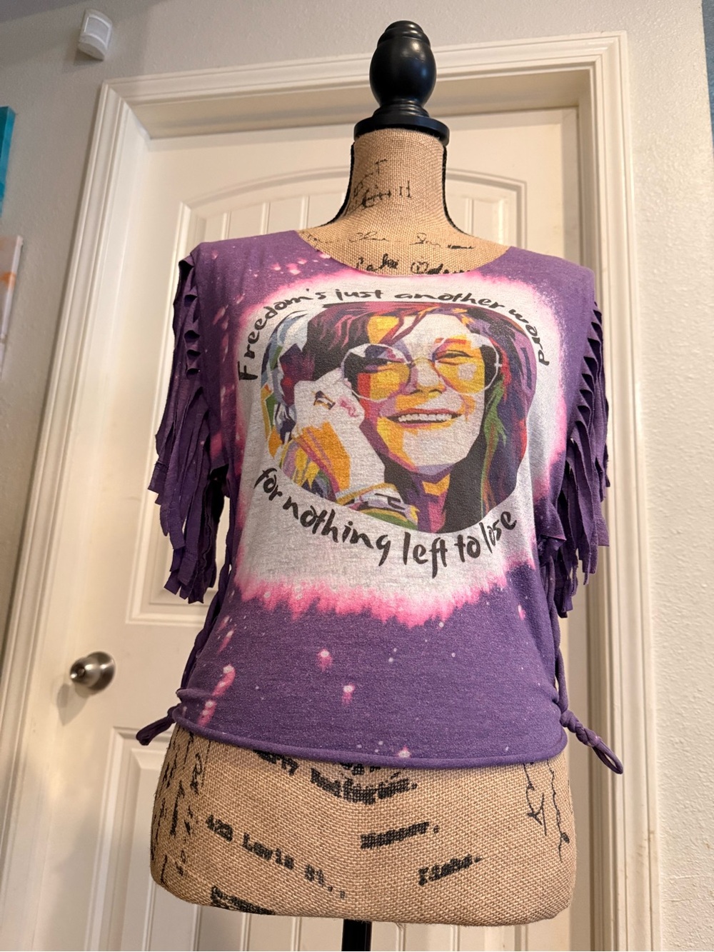 Janis Joplin Purple Fringe Cutout Tee – Size Small